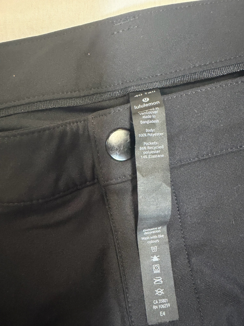Lululemon ABC Pants 40 Tall black Trousers Mens